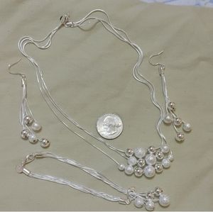 New silver necklace , earrings & bracelet set